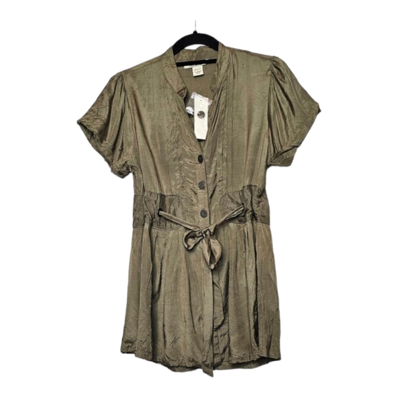 Flutterbye Women's Olive Green Button Up Tie Waist Top - Picture 1 of 8